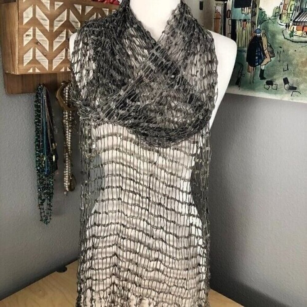 Lagenlook Art To Wear Designer Scarf Women's One Size Taupe Open Knit Grunge